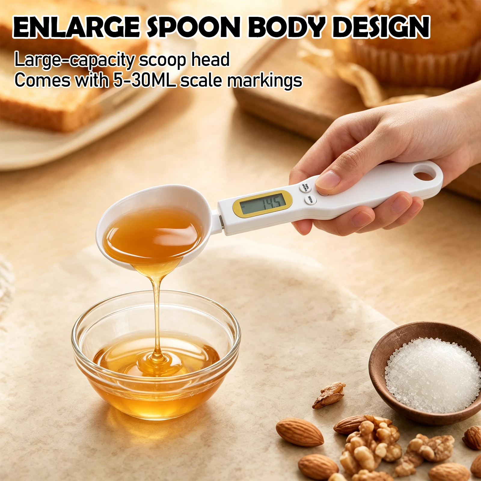 1Pc Electronic Spoon Scale 0.1g-500g Digital Kitchen Scale with LCD Display Food Measuring Spoon for Coffee Tea Spices and Flour