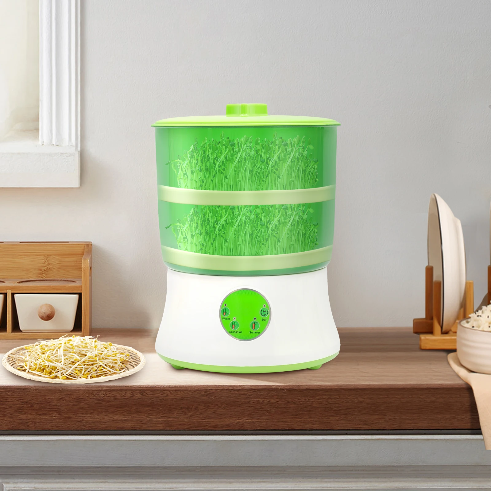 Máquina automática doméstica de brotos de feijão de 2 camadas 20W para brotação de sementes de feijão com fácil operação