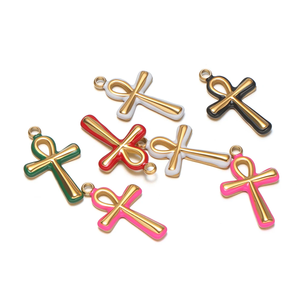 5 Stück 18K vergoldete Edelstahl-Emaille-Kreuzanhänger für DIY-Halsketten, Schmuckherstellung, Ohrringe, Armbandzubehör – Detail 4