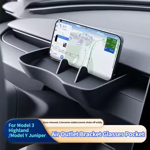 Air Outlet Bracket Glasses Pocket for Tesla Model Y Juniper/Model 3 Highland Central Control Phone Holder Storage Box Accessory