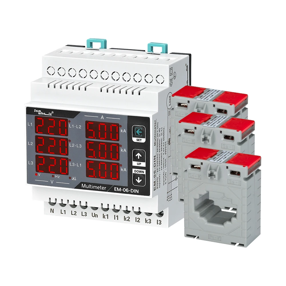 Samwha-Dsp EM-06-DIN Multimeter, Three Phase Volt(L-L),(L-N), Ampere ,Frequency, Phase Sequence Display Panel Meter 12 in 1