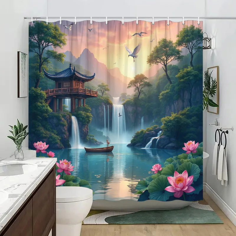 Настенный гобелен Serene с восточным пейзажем для домашнего декора Tranquil, с потрясающей сценой традиционного китайского павильона