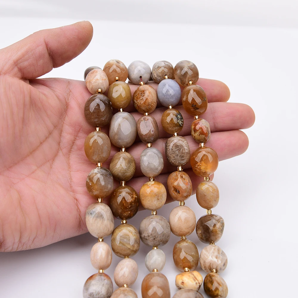APDGG 2 Strands Natural Mix Color Chrysanthemum Stone Smooth Irregular Nugget Loose Beads 15.5'' Jewelry Making Accessories