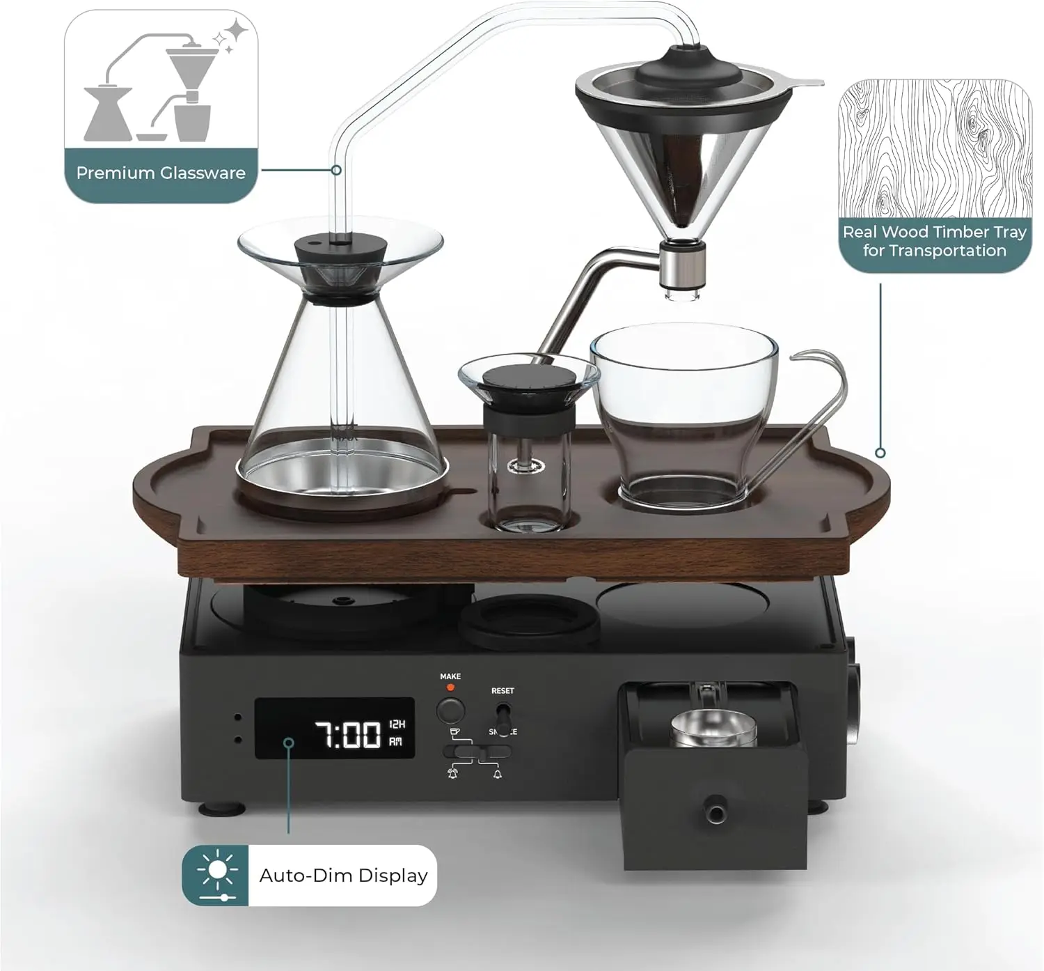 Sveglia per caffè Caffettiera - 2 once, noce nera