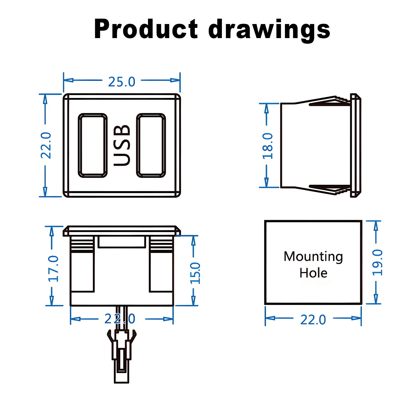 Double Layer Usb Female Base Type-C Socket and Female Usb Lamp Charging Socket Power Socket With Cable Connector