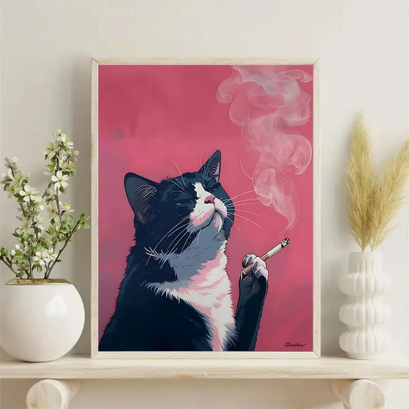 

Abstract Animal Cat Canvas Poster Printing, Black Cat Canvas Wall Art, For Living Rooms Offices Home Decoration