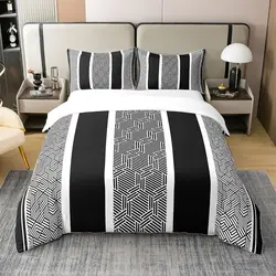 Geometric Duvet Cover for Kids Boys Comforter Cover Set Twin Size Strip Lines Bedding Set with 2 Pillow Case 3Pcs Bedroom Decor