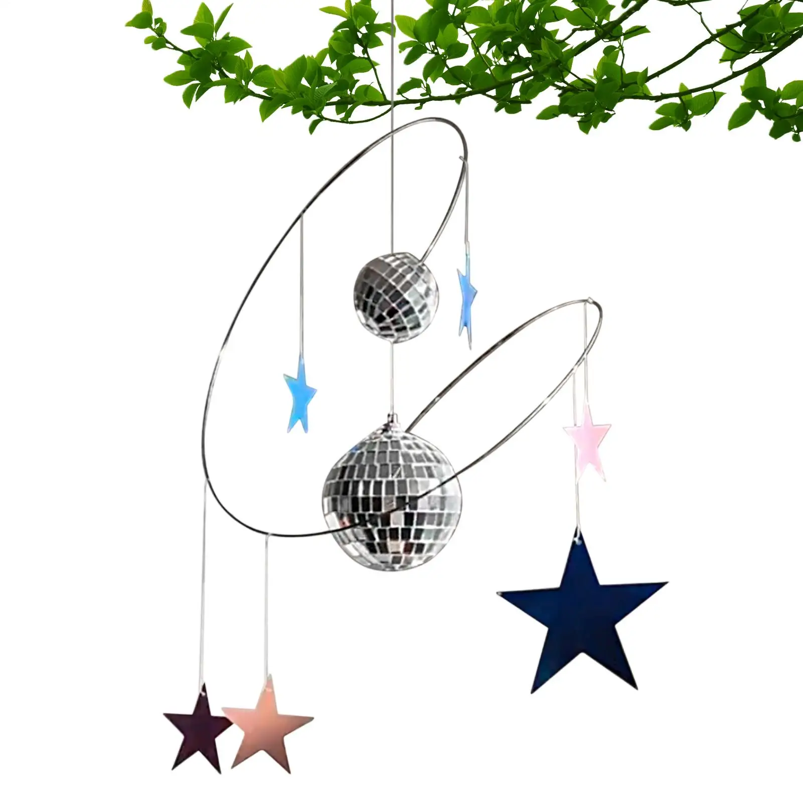 Mini Disco Balls Hangable DIY Spiral Suncatcher With Disco Ball And Reflective Stars Handmade Spinner For Birthday Car Rearview