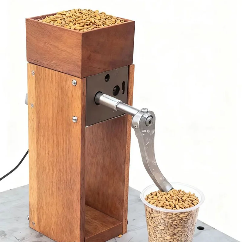 Manual Malt Crusher, Double-Roll Grinder, Wooden Grain Grinder, Stainless Steel Double-Roll Model, Home Brewing
