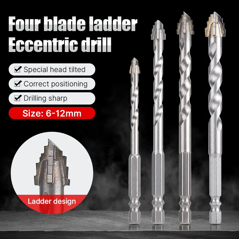 HUHAO Exzentrisches Bohrer-Set, Hartmetall-Bohrer-Set für Keramik, Glas, Marmor, Beton, langlebige Fliesenbohrwerkzeuge