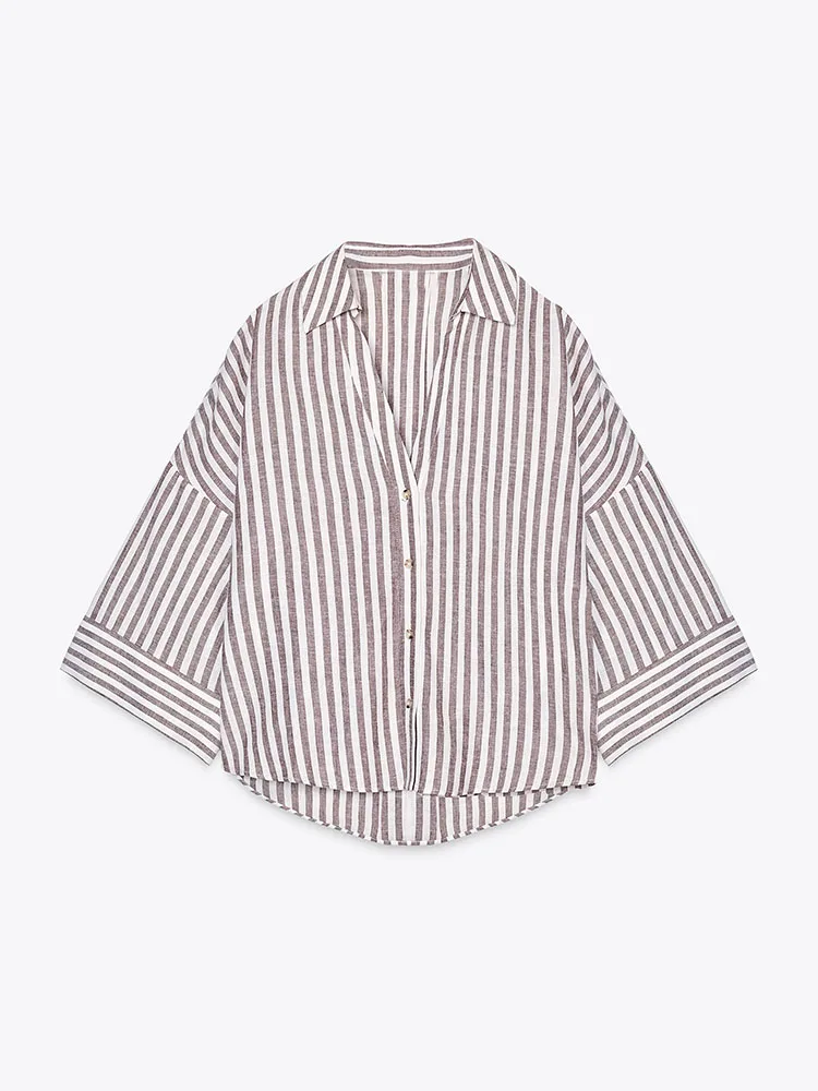 

Spring New Arrival Women's Casual Comfortable Wide Sve Collared Blouse Mixed Fiber Long Sve Commute Sle irt