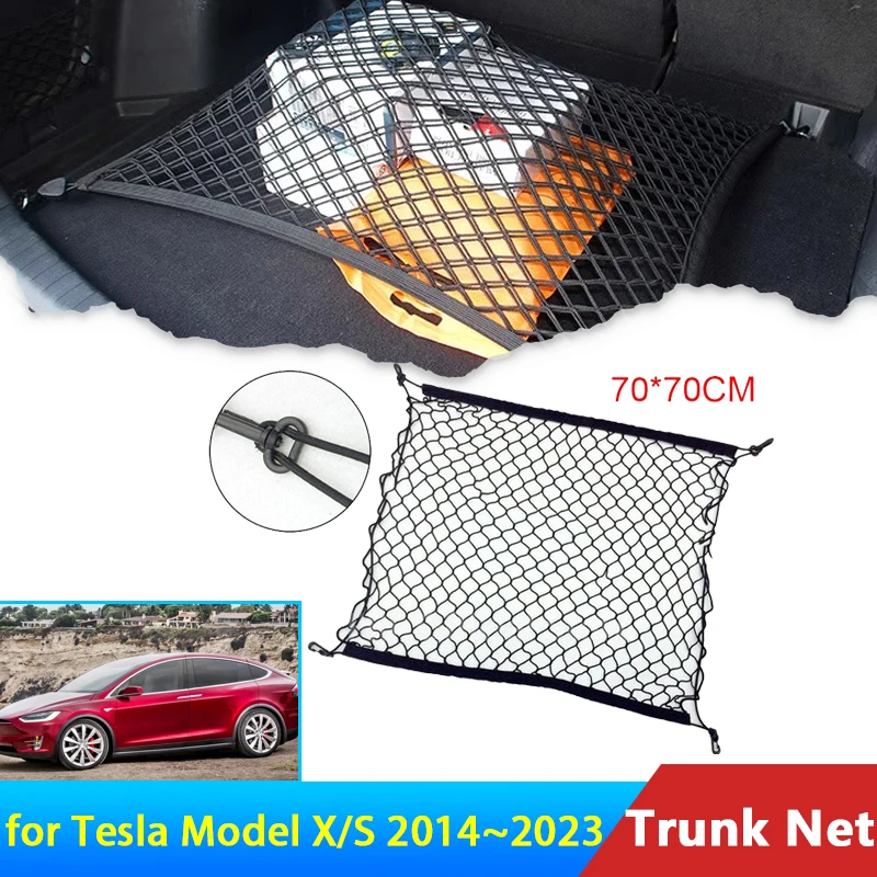 70x70 for Tesla Model X 2018 S 2017 2015 2014~2023 Accessories Car Boot Trunk Cargo Net Nylon Elastic Storage Organizer Parts