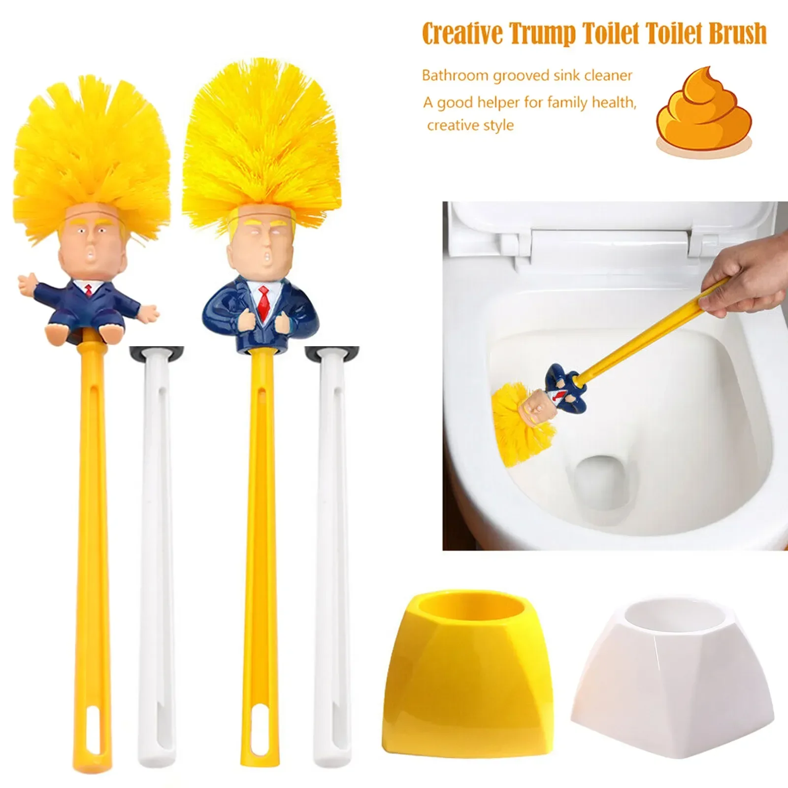 Cartoon Toilet Brush Holder Plastic Trump-up Base Yellow/White Open Arms Set Funny Gag Creative Gift Clean Bathroom Tiles Clean