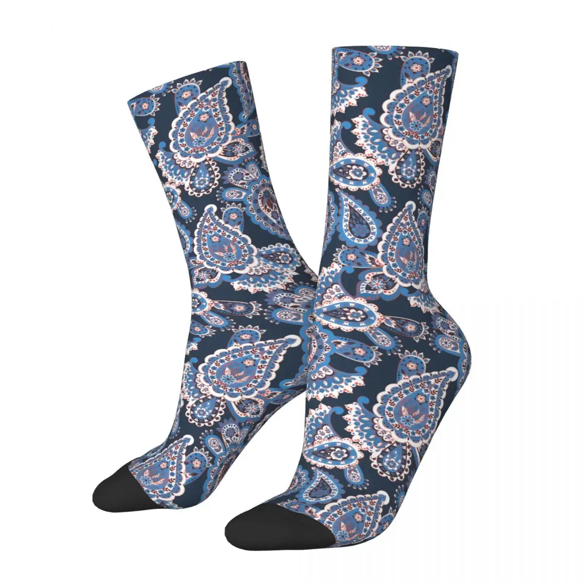 

Funny Men's compression Socks Blue Paisley Retro Harajuku Paisley Style Hip Hop Novelty Pattern Crew Crazy Sock Gift Printed