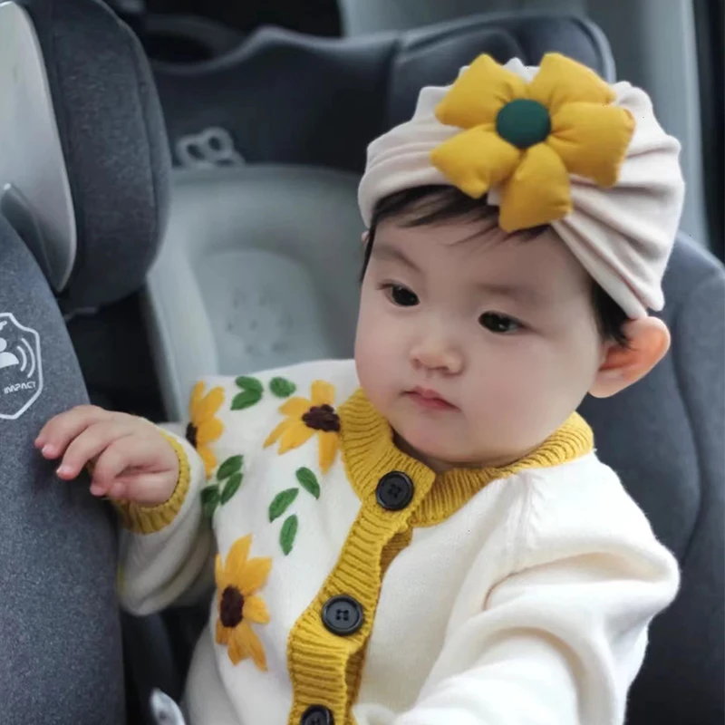 

Индийская шапка с подсолнухом для младенцев, однотонная детская шапка-тюрбан, мягкая эластичная бандана для новорожденных, повязка на голову, детская шапочка для детей 0-3 лет, аксессуары для волос