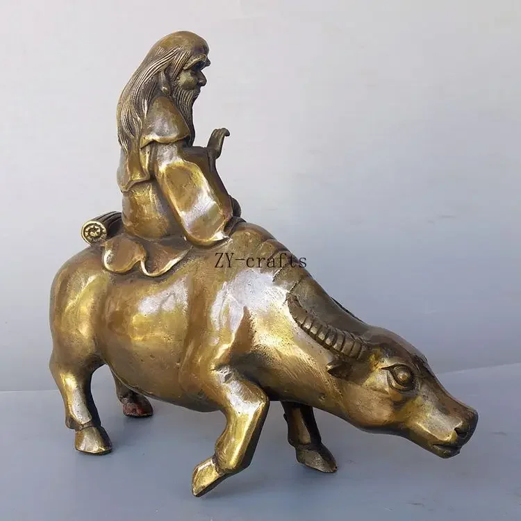 Copper Statue Chinese pure brass Taoism founder Lao tze to ride cow statue Ornaments