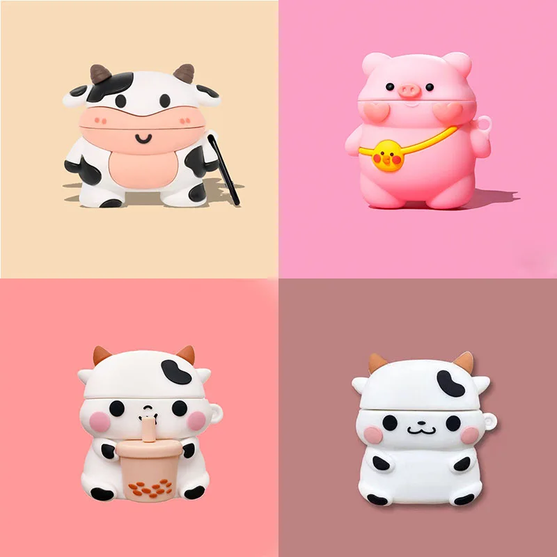 For apple AirPods 1/2/3 Pro 2 Case Cover Cute 3D Cartoon Cow Wireless Silicone Earphone Case for AirPods 3 New Cute Headset Box