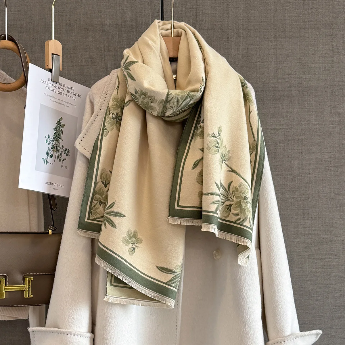 French Retro Floral Jacquard Women Scarf Thick Warm Winter 100 Percent Silk Plain Weave Soft Shawl Multi Color Optional For Cold
