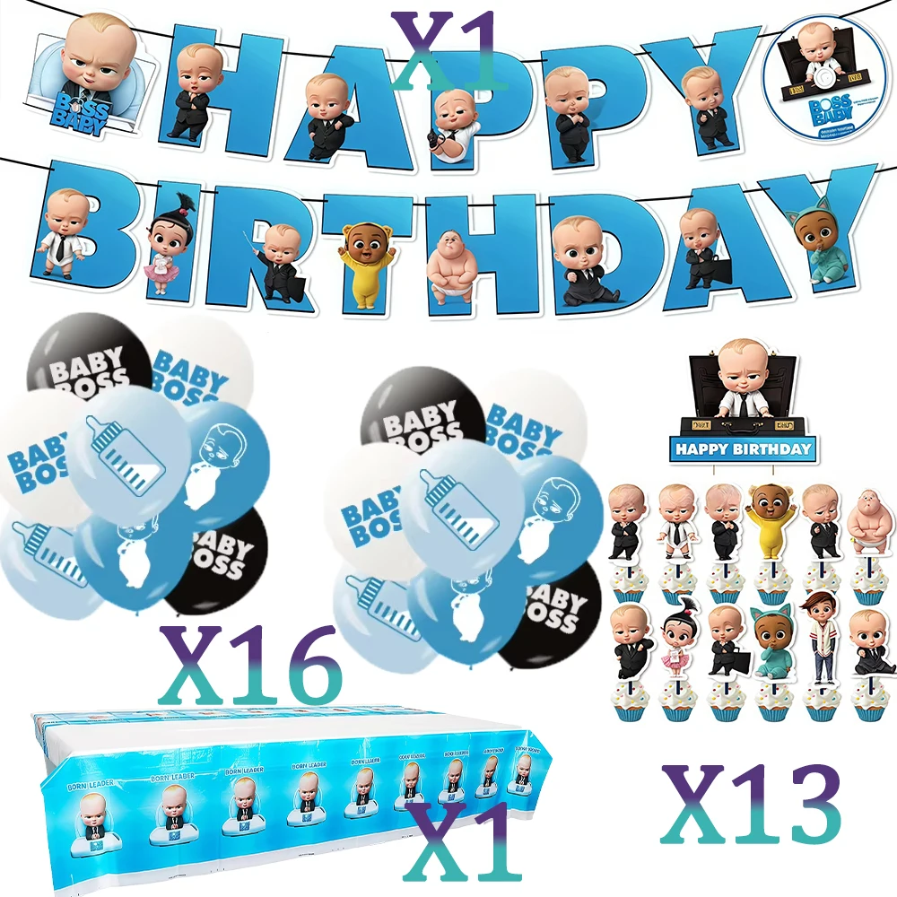 Bossed Baby Cartoon Geburtstagsparty Dekoration Einweggeschirr-Set Teller Becher Ballon-Set Kinder Baby-Shower Zubehör Geschenk – Detail 9