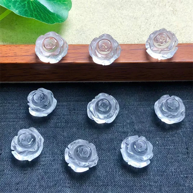 

10pcs Natural Clear Quartz Small Flower Pendant Crystal Carved Figurine Fashion Jewelry Gift Women DIY Accessories Gift 1mm