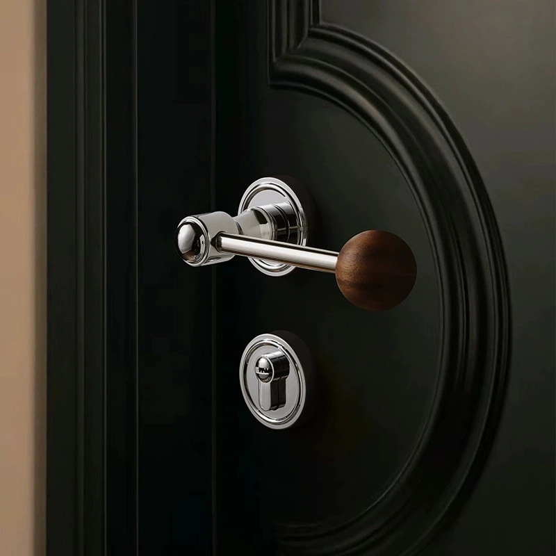 

Medieval Retro Door Lock Silent Indoor Door Handles Lock Black Walnut Bedroom Door Lock Bathroom Safety Burglar-proof Door Locks