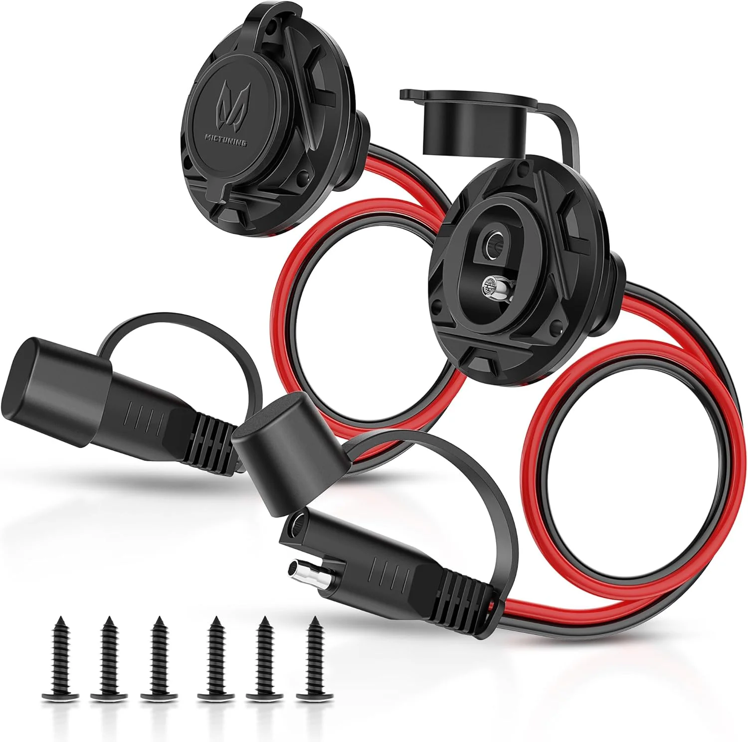 MICTUNING 1FT SAE Socket Sidewall Port to Male Plug,12V-24V Power Cord Quick Connector Extension Cable Harness, Waterproof