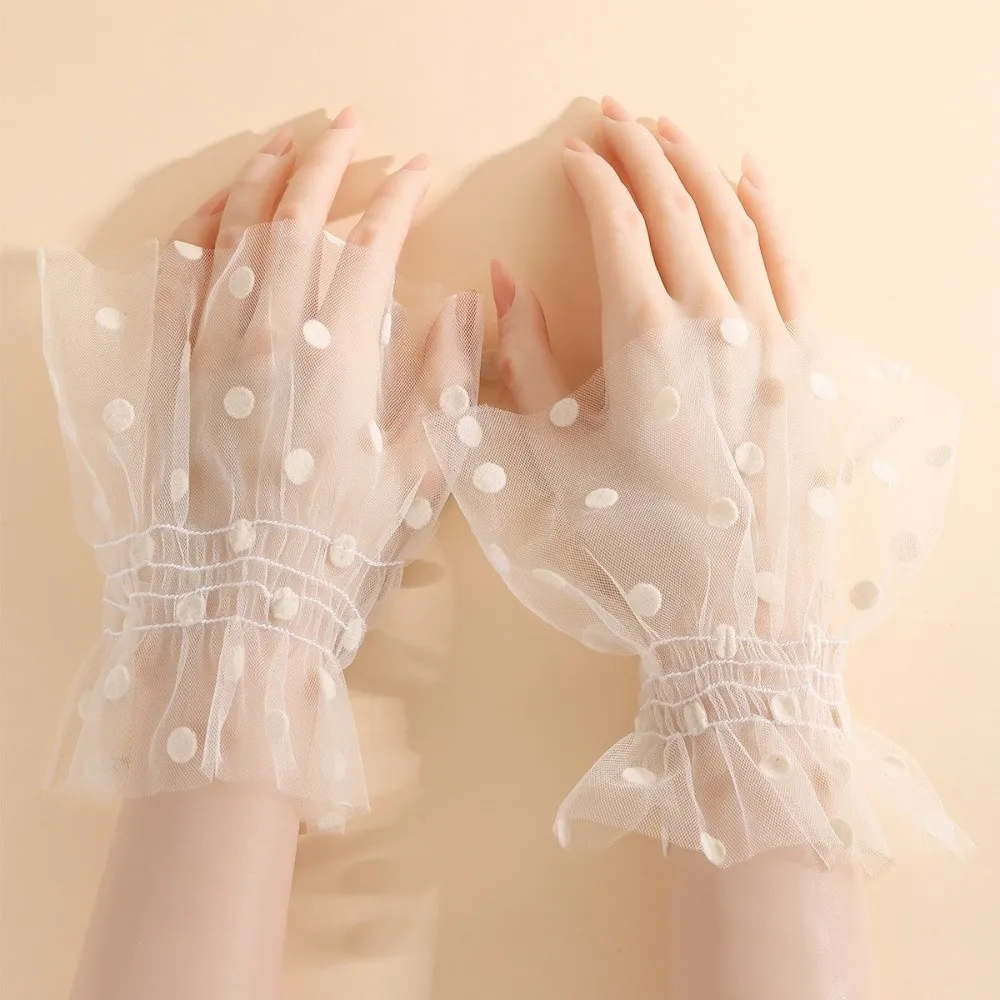 

Модный аксессуар: плиссированные тюлевые рукава-муфты в горошек, эластичные тонкие сетчатые рукава-клеш с оборками, съемные нарукавники для свадебного платья