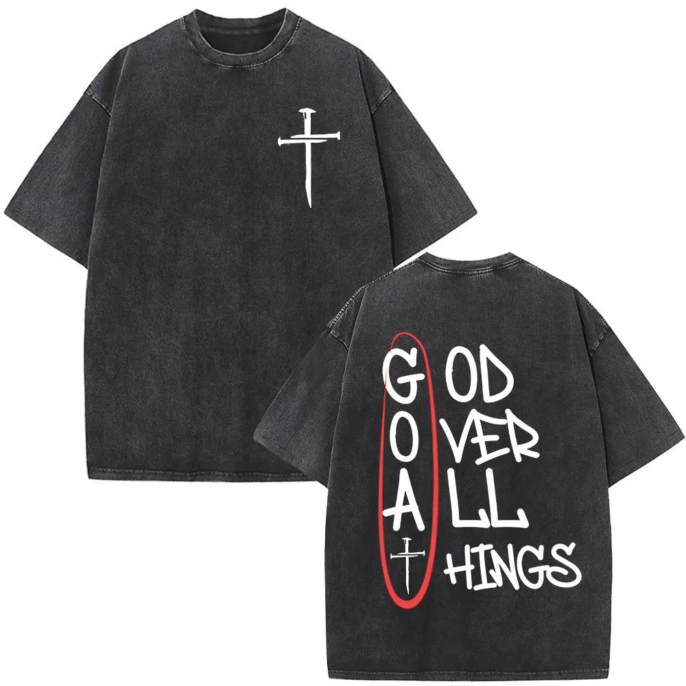 Vintage Washed Nothing But The Blood of Jesus Christian Bible Verse T-shirts Men's Women Fashion Short Sleeves Oversized T Shirt view 5