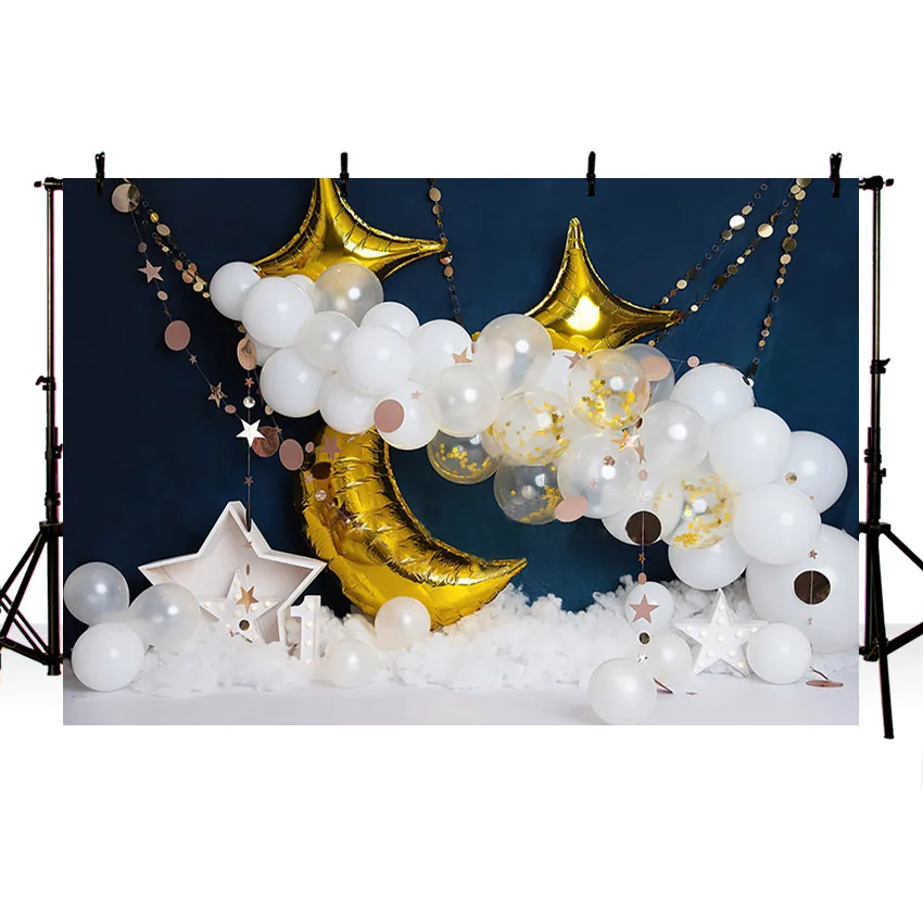 Avezano-Fondo de fotografía con globos, luna, estrella, nube, cumpleaños, bebé, Retrato, pastel, Smash, decoración para estudio fotográfico