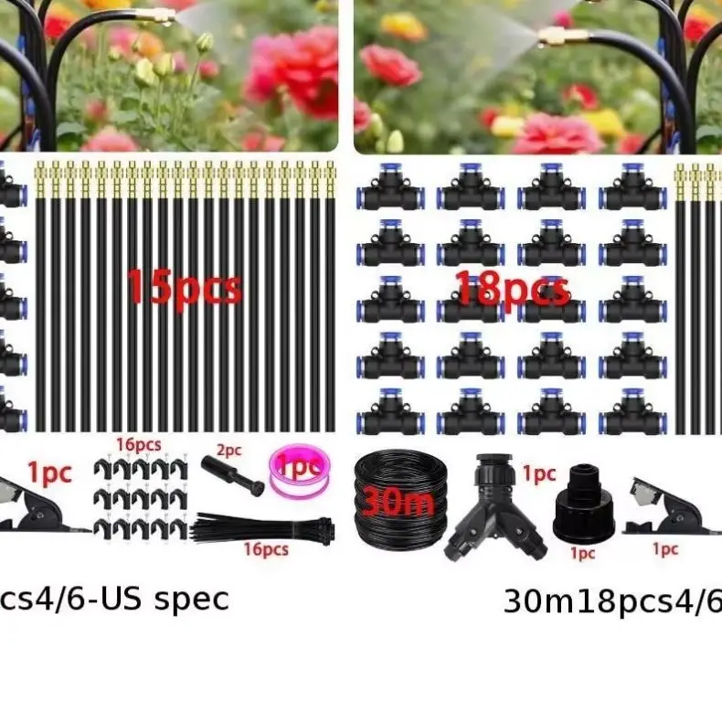 Adjustable 4/6mm Mist Sprinkler Kit For Outdoor Garden Greenhouse Flower Bed Plant Cooling Irrigation Equipment