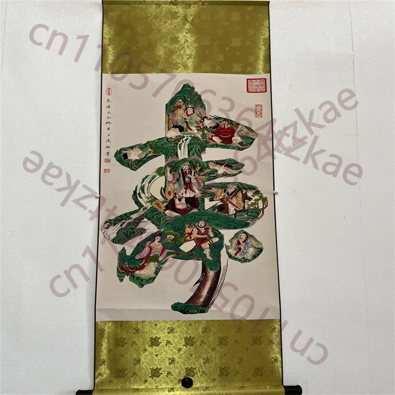 

China Old Scroll Wall hanging Rice Paper Watercolor Ink painting Empress Dowager Cixi's Eight Immortals Birthday Wishing Picture