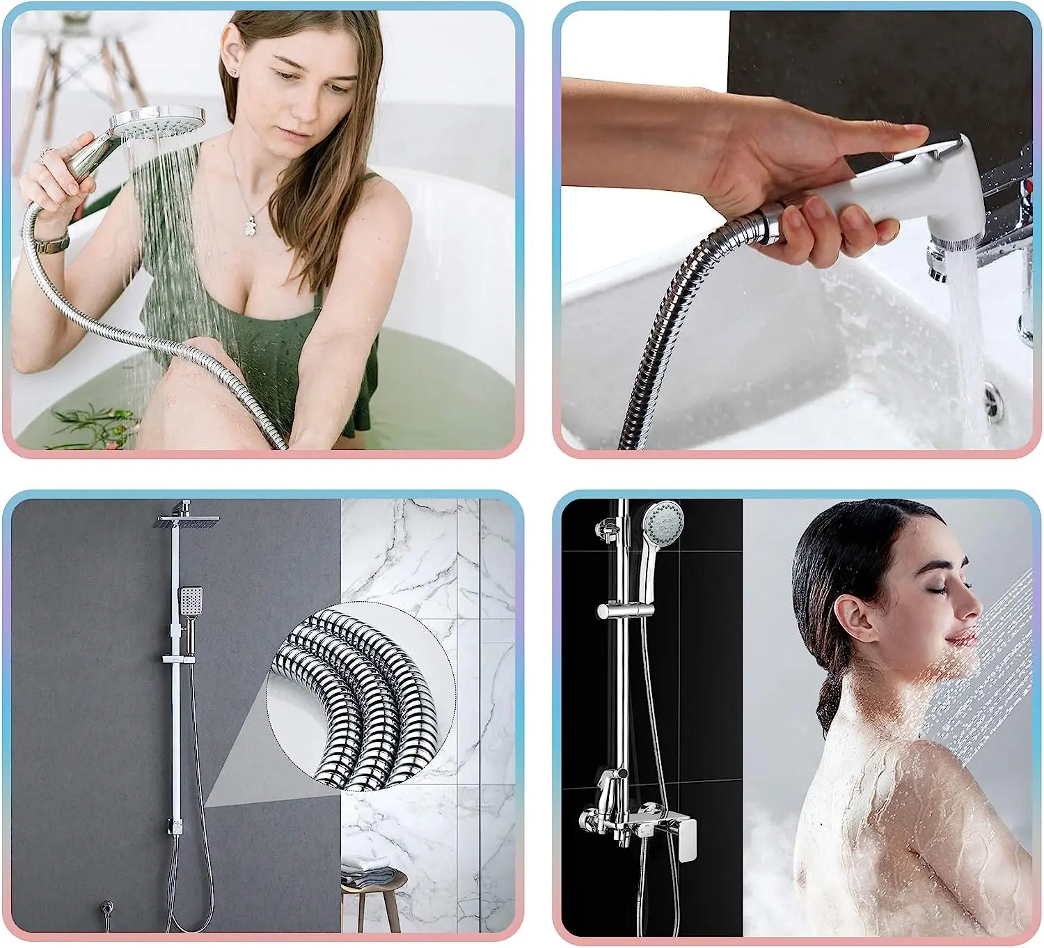 MZD Stainless Steel Shower Water Hose Extension Plumbing Pipe Pulling Tube Handheld Head Flexible Plumbing Anti Universal