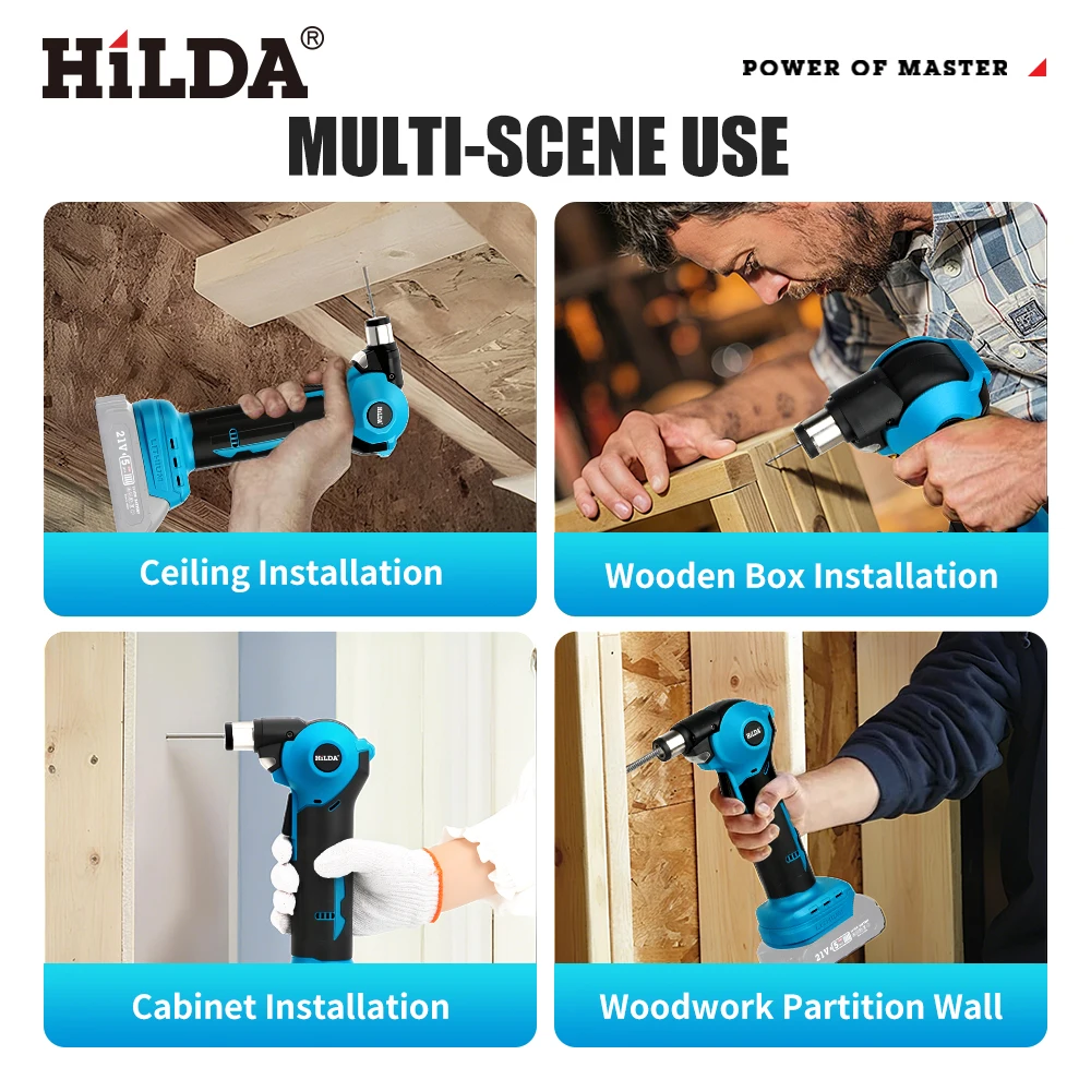 هيلدا اللاسلكي مطرقة كهربائية محرك نحاسي أداة السلطة 0/45/90 درجة قابل للتعديل رئيس مطرقة الحفر تحمل أضواء LED