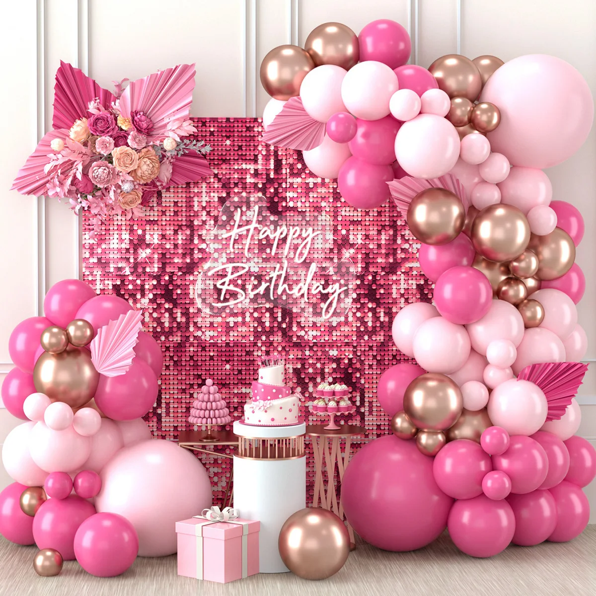 110Pcs Rose Red Balloon Arch Garland Rose Gold Confetti Balloons Chain for Girls Birthday Wedding Baby Shower Party Decoration