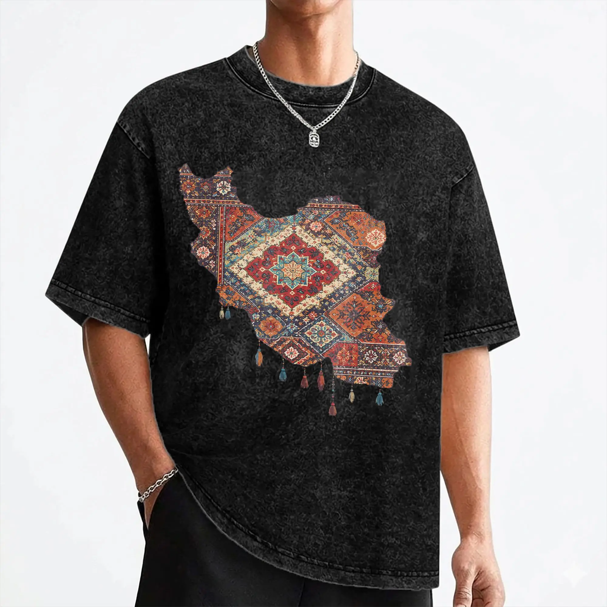 Iran Persian Map T Shirt Washed Cotton Harajuku T-Shirt  Novelty for Men Women Streetwear Graphic Printed Tee Shirt