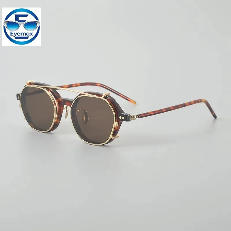 2026 Men Women Vintage Clip‑on Sunglasses Removable Double‑Layer Retro Acetate Metal Frame UV400 Polarized Sun Glasses Eyewear