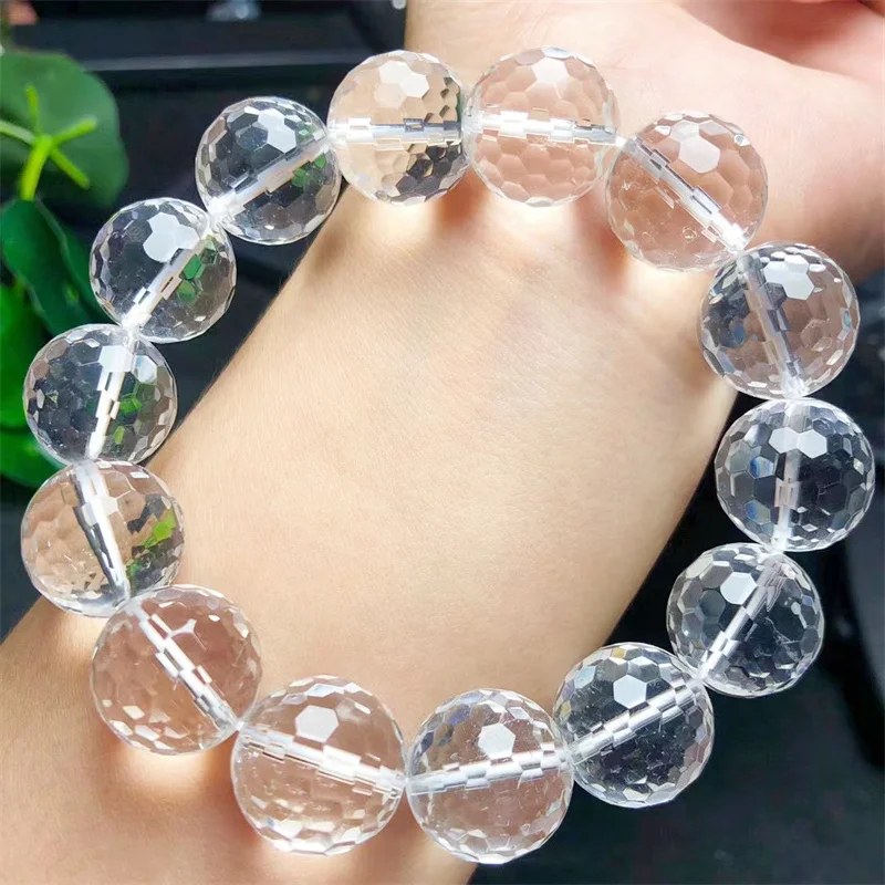 

Браслет женский кварцевый с натуральными гранями, модное Ювелирное Украшение из нитей белого прозрачного кварца с круглыми камнями, 16 мм, на подарок, на лето