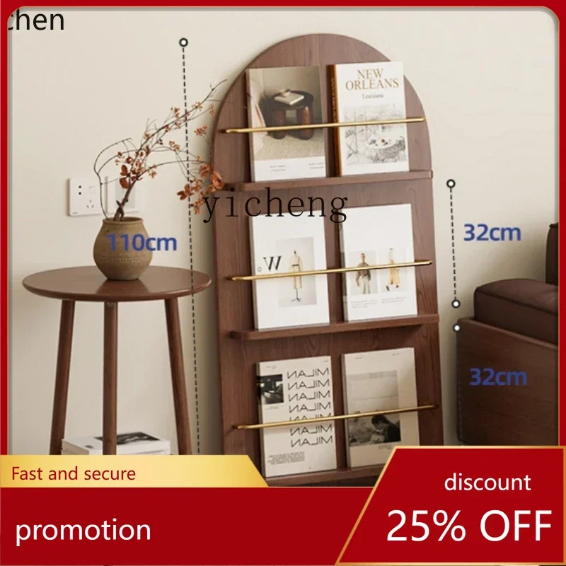

HXL arched wall newspaper solid wood medieval floor locker multi-layer storage display cabinet magazine rack