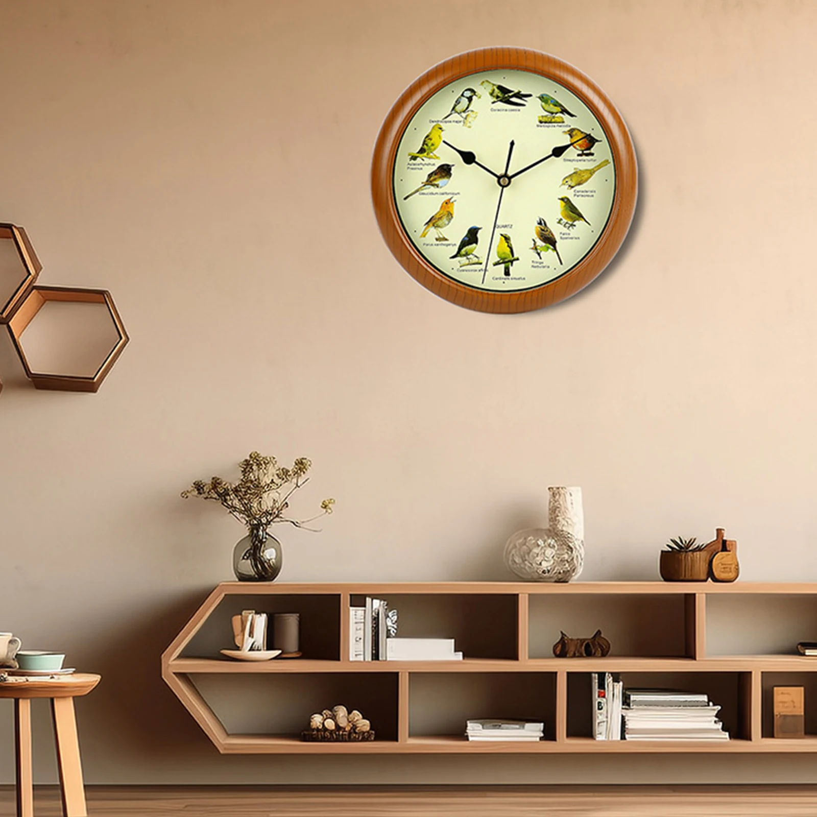 Vintage Round Wall Clock Bird Pattern Time Clock Singing Bird Home Wall Hanging Clock Living Room Decorations ﻿