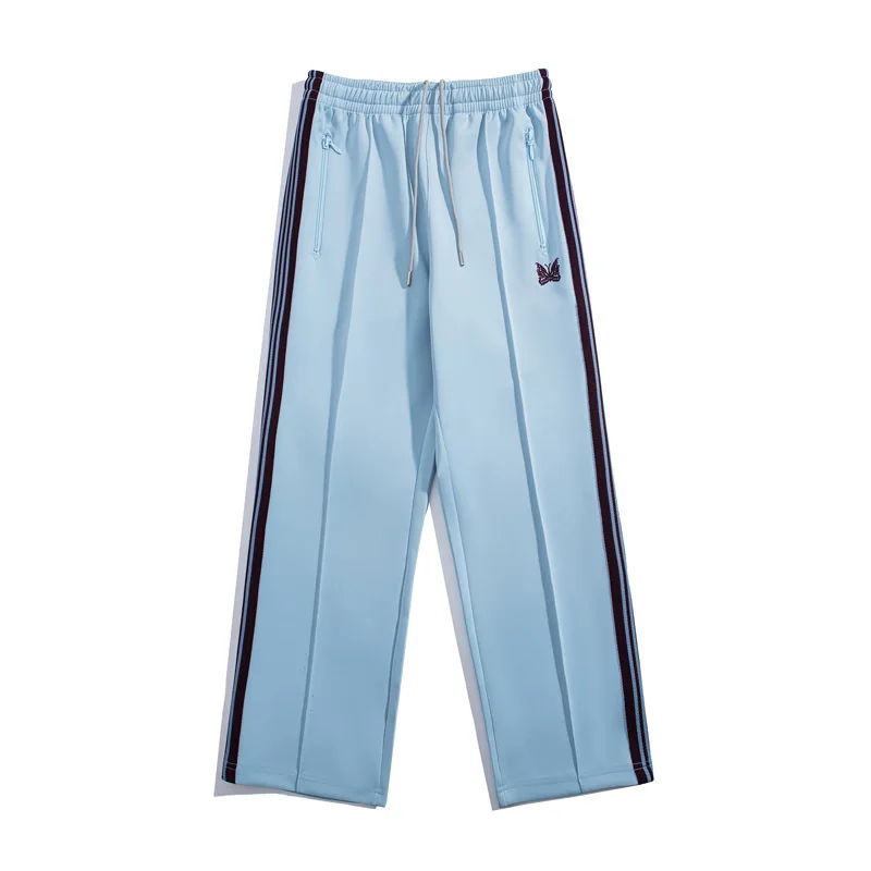 

Sky Blue Logo Embroidery Casual Pants Men Woman Chaopai Side Edge Stripe Weaving Straight Cylinder Joggers Sweatpants