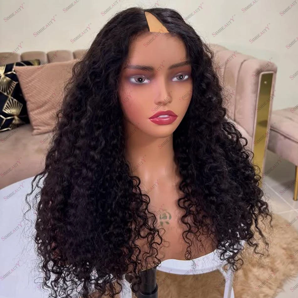 

Jet Black Kinky Curly Remy Human Hair 1*4 U Part Парики для чернокожих женщин Зажимы бесклеевые машинного производства V-образный парик Малайзийские волосы Remy