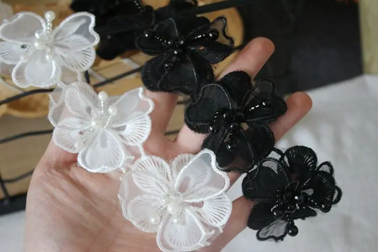 Exquisite Organza Embroidered Beaded Flowers Lace Patches for Girls, Headwear, Hat, Shoes, Clothes, Skirts, Applique, Sewing Dec