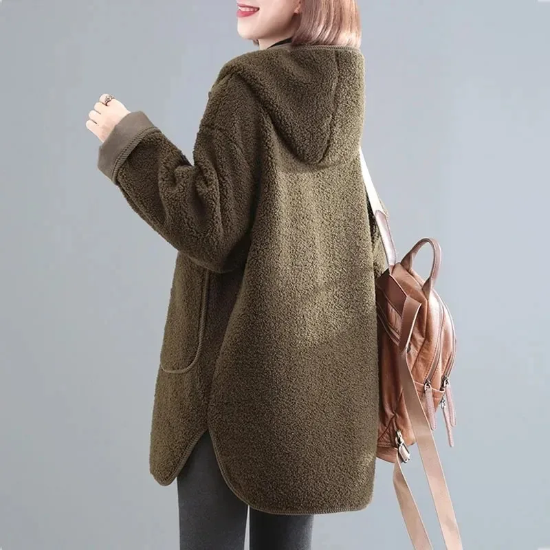 Winter New Korean Loose Lamb Wool Coat Women's Thicken Cotton Jacket Ladies Hooded Coat Female Warm Long Parkas Overcoat