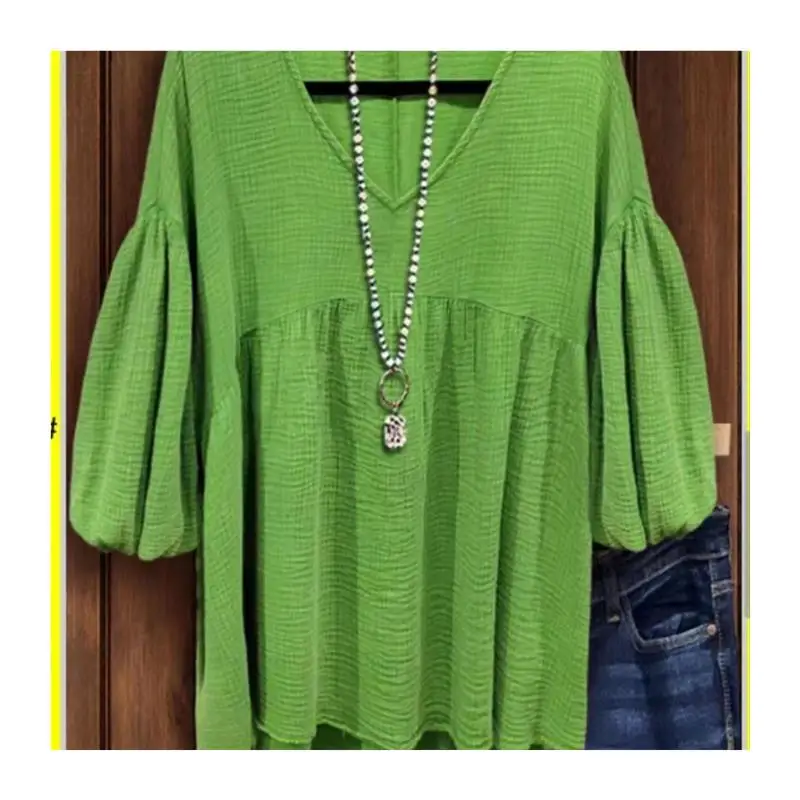 

Women's Casual V-ne irt Pleated Loose Color Pure Cotton Home Fabric Towel/Batobe/Skirt Batobe/Robe/Kimono