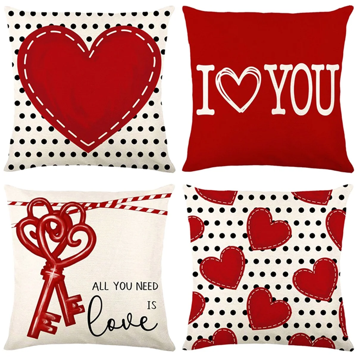 

Valentines Day Pillow Covers Set of 4, Heart Lock Valentines Day Decorations, Throw Pillow Covers for Couch