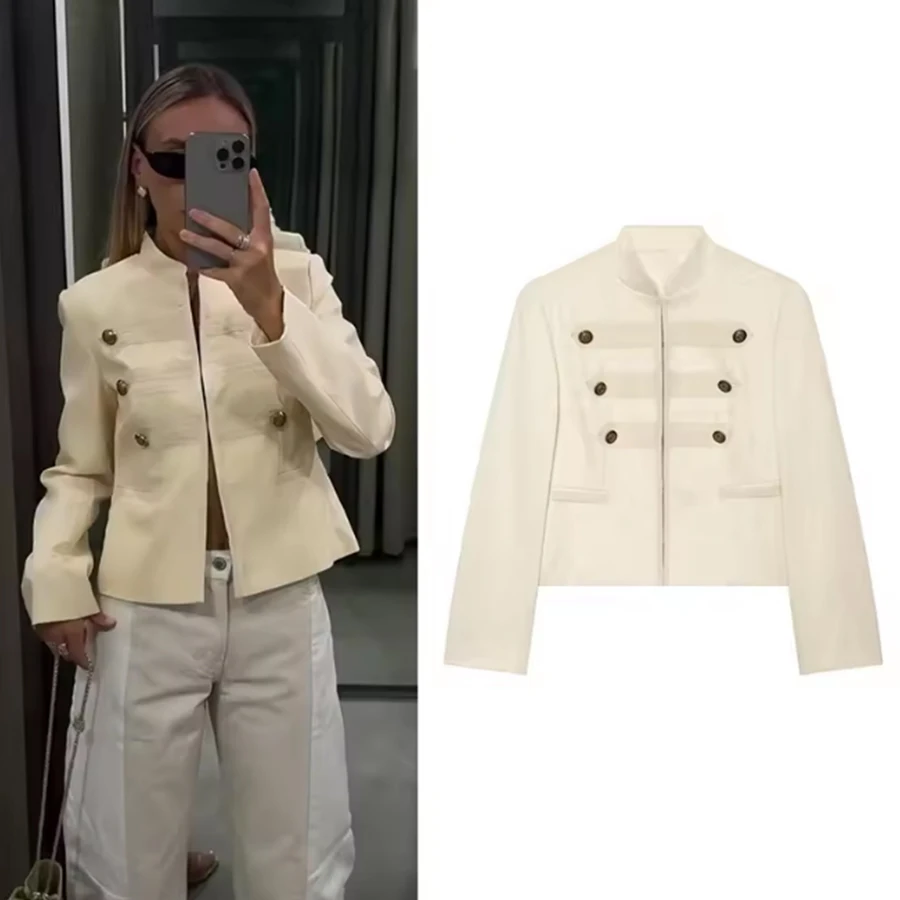 Women Jacket 2026 New Autumn Long Sleeve Buttoned Fitted Blazer Women Elegant Chic Personality Ladies Outerwear