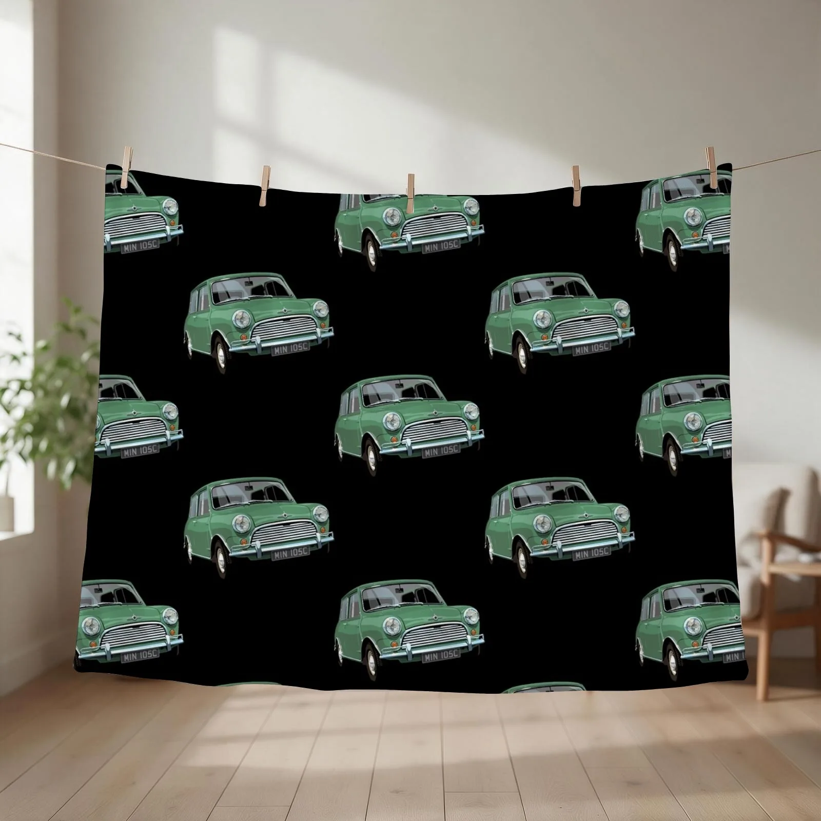 green mini cooper Throw Blanket couch cozy soft plush fuzzy picnic outdoor blanket