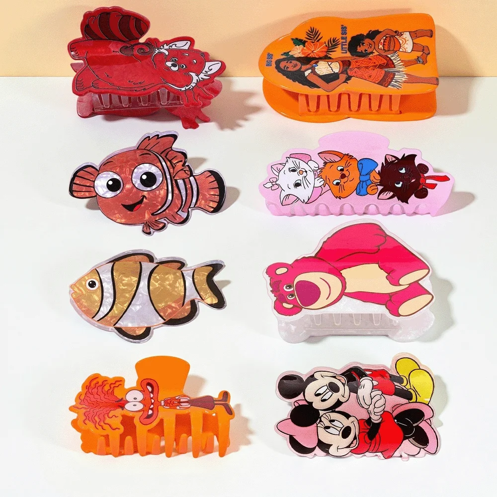 

Набор из 8 заколок-крабов с персонажами Диснея, милые акриловые заколки-акулы для женщин, аниме-аксессуары для густых волос