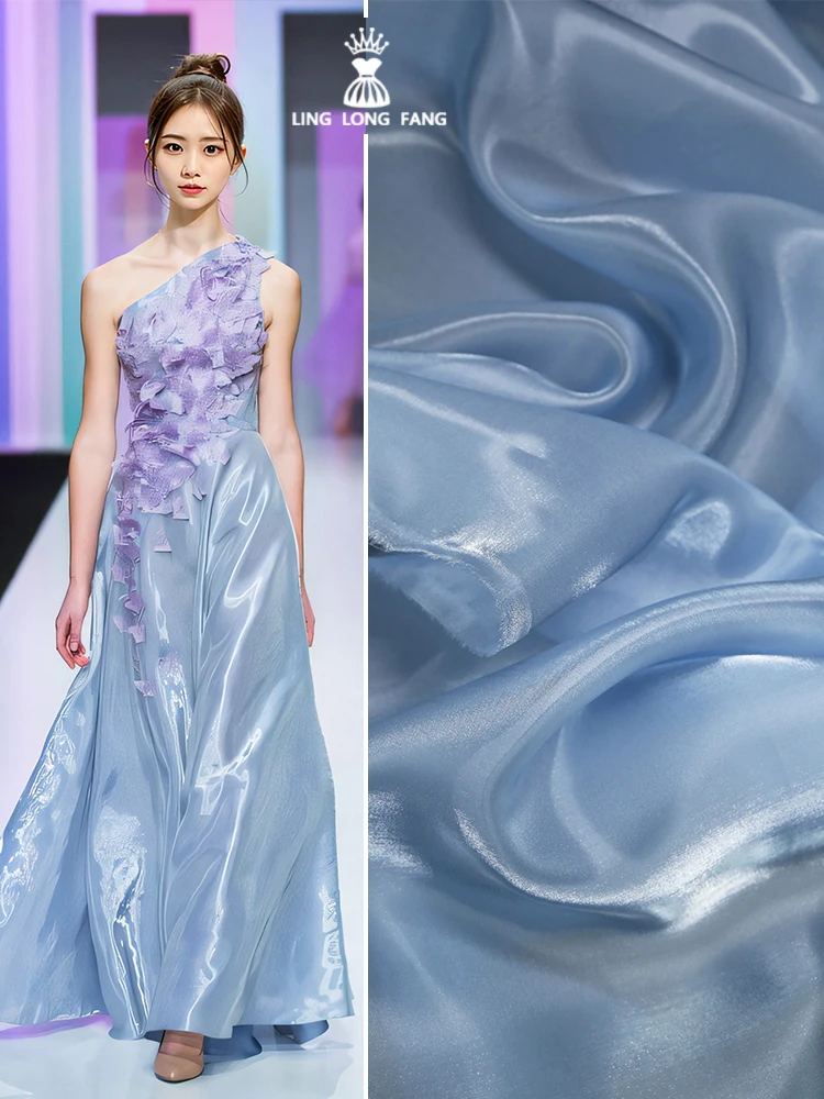 Water Wave Glossy Feeling Liquid Water Light Yarn Fabric High Density Glitter Crystal Organza Clothing Dress Designer Fabrics