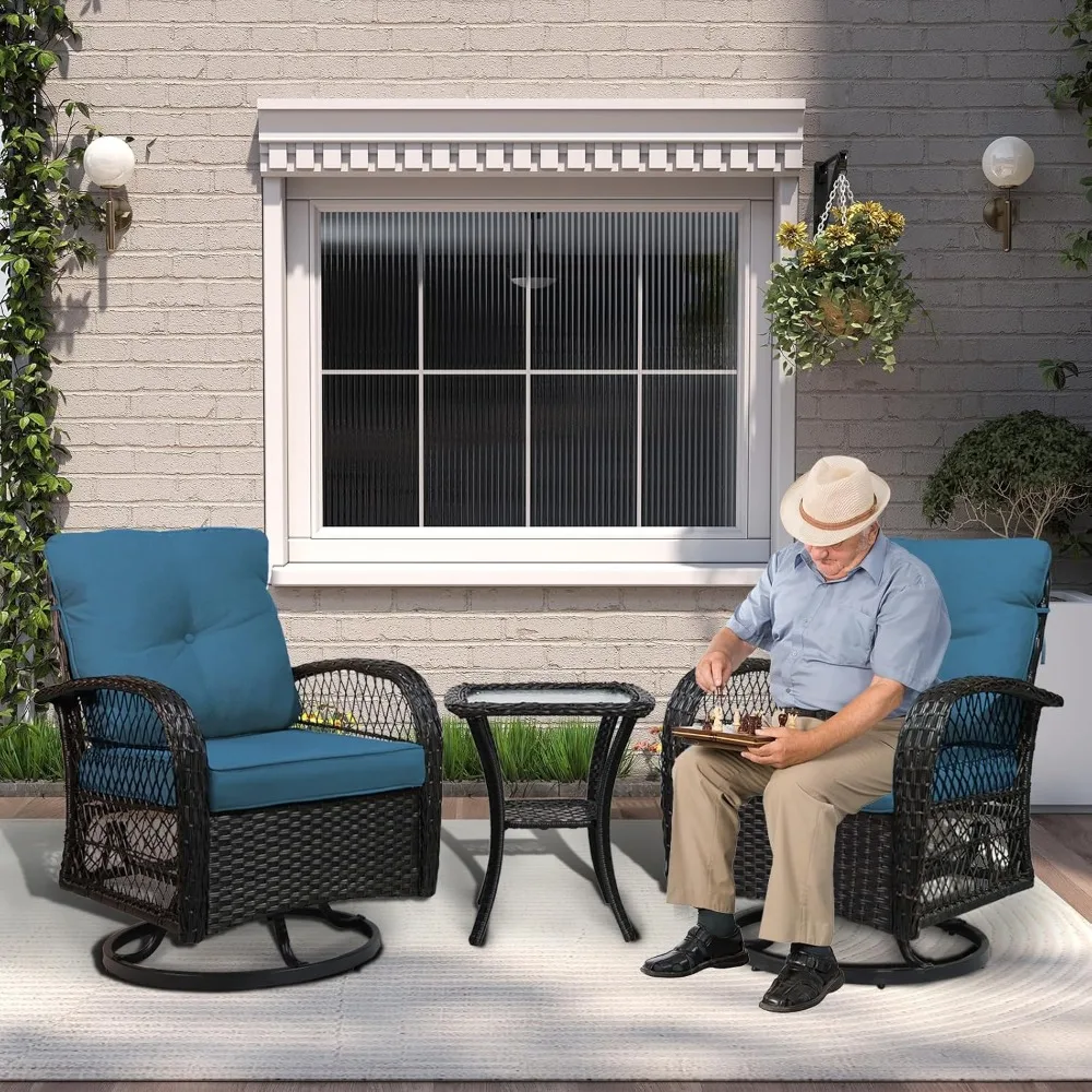 

"3-Piece Outdoor Swivel Wicker Rocking Chair Set with Side Table"